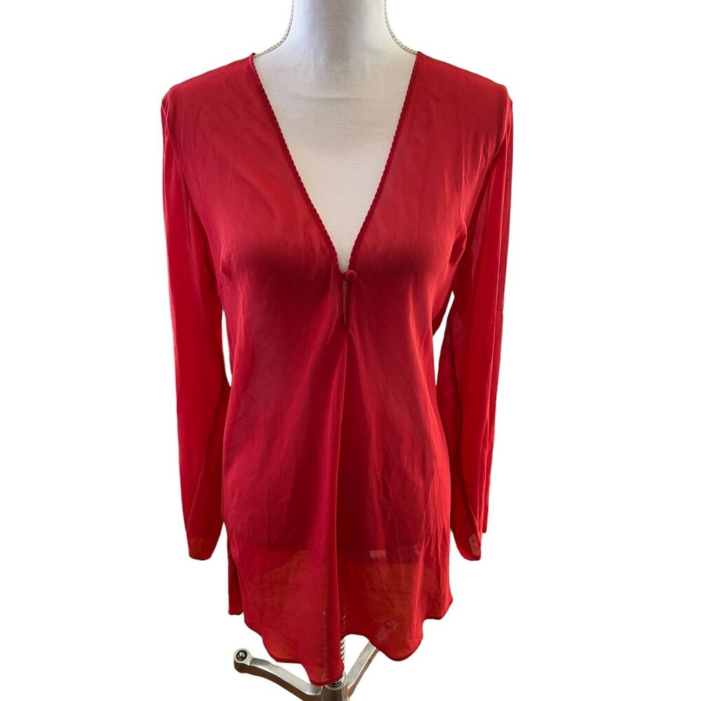 Victorias Secret Sheer Red Long Sleeve Beach Cover Up M